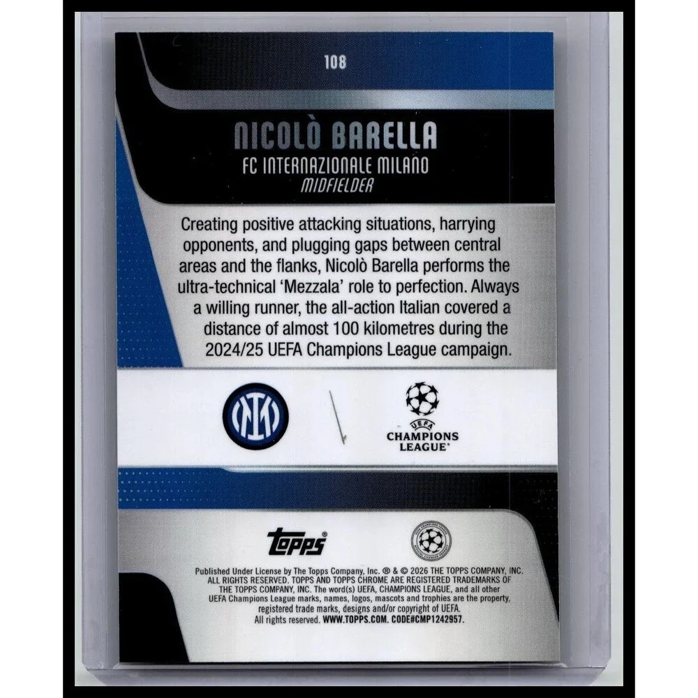 2025-26 Topps Chrome UEFA Nicolò Barella #108 Inter Milan Negative Refractor